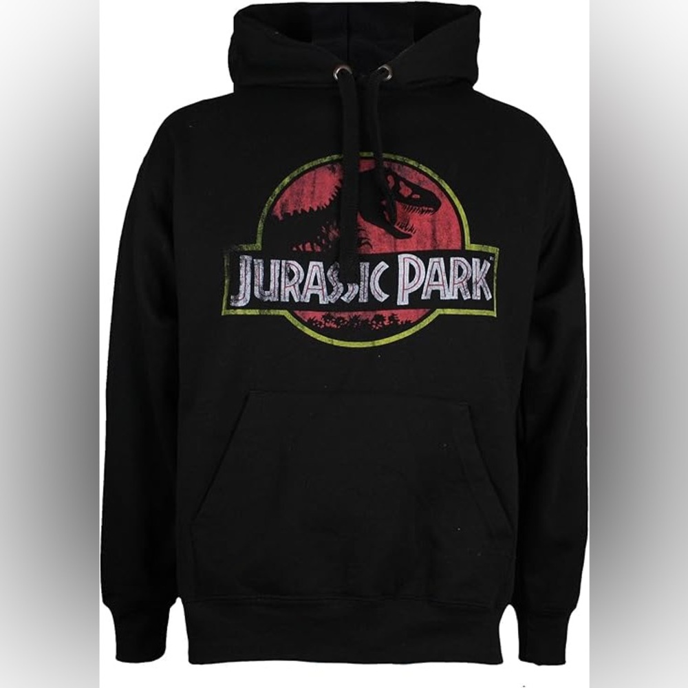 Classic Universal Studios Jurassic Park Men's Distressed Logo Hood Hoodie